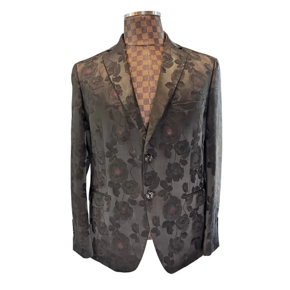 Tallia Mens Black Floral Sports Coat Dinner Jacket Sports Coat Size 42S Blazer